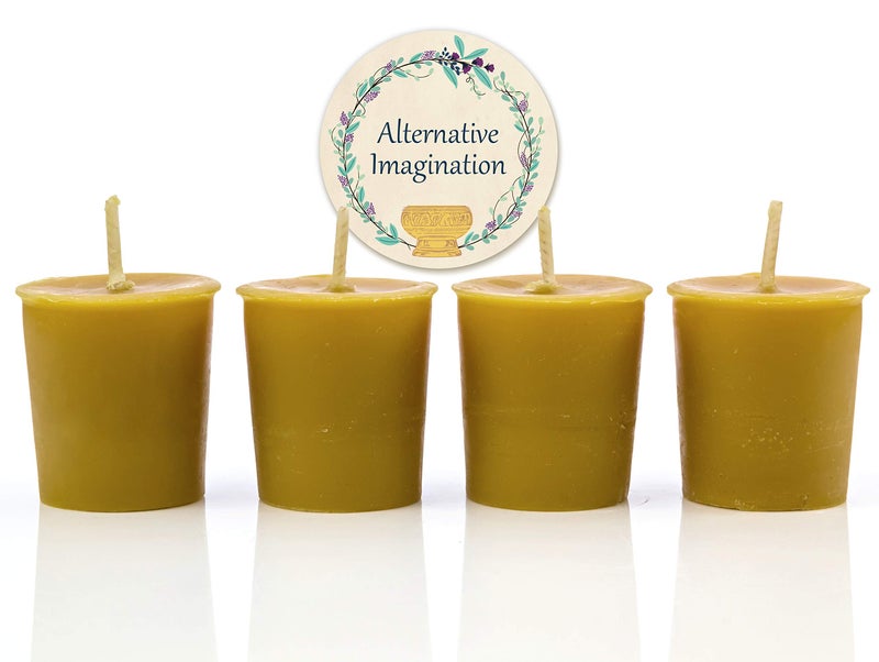 Alternative Imagination 100% Pure Natural Beeswax Votive Candles - 4 Pack - Hand-Poured - Unscented- Light Honey Aroma - 15 Hour Burn - Paraffin-Free, Long Lasting for Prayer, Meditation & Home Decor - Image 1